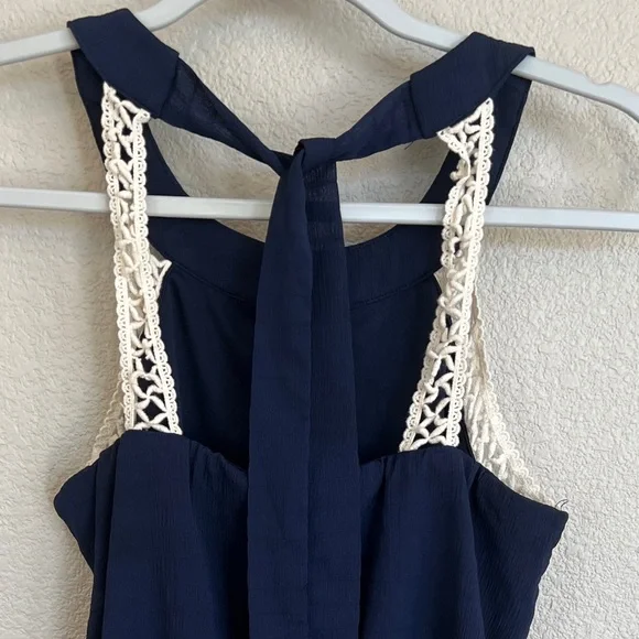 A. Byer Navy and Cream Tank Top with Lace Accents - Picture 3 of 5